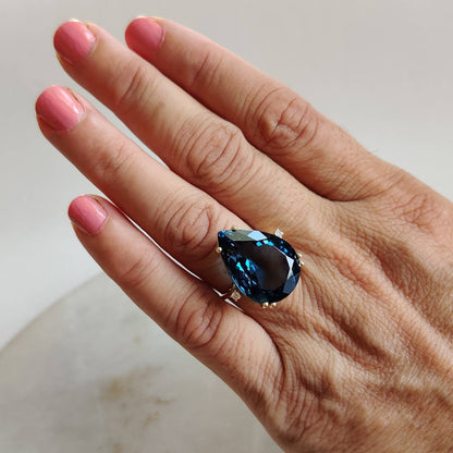 Natural London Blue Topaz Ring, 14K Solid Gold Ring, Topaz Diamond Ring,Topaz Ring, December Birthstone, Statement Ring, Topaz Diamond Ring