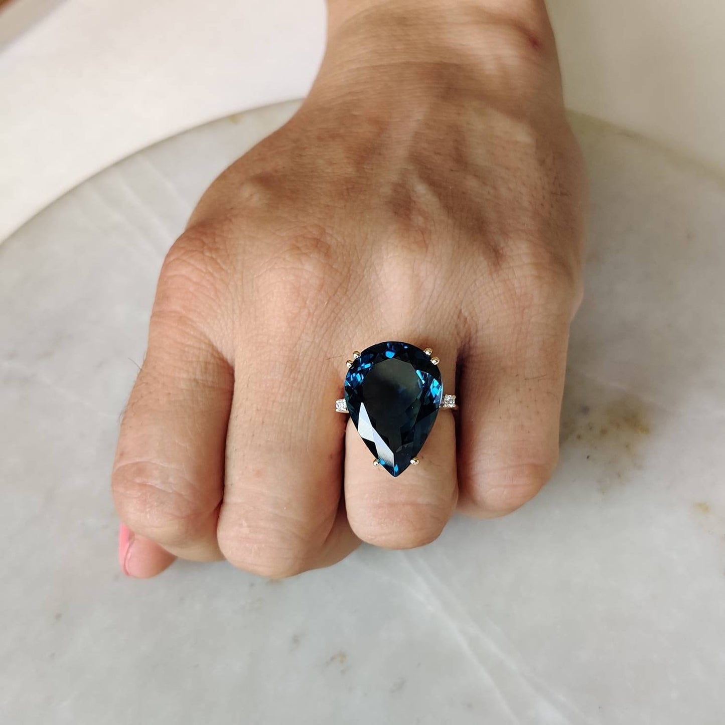 Natural London Blue Topaz Ring, 14K Solid Gold Ring, Topaz Diamond Ring,Topaz Ring, December Birthstone, Statement Ring, Topaz Diamond Ring