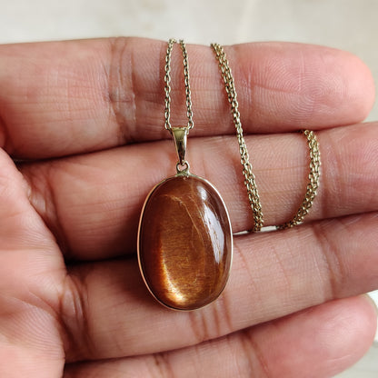 Natural Sunstone Pendant, 14K Solid Gold Sunstone Pendant, Yellow Gold Necklace Pendant, July August Birthstone, Feldspar Crystal Pendant