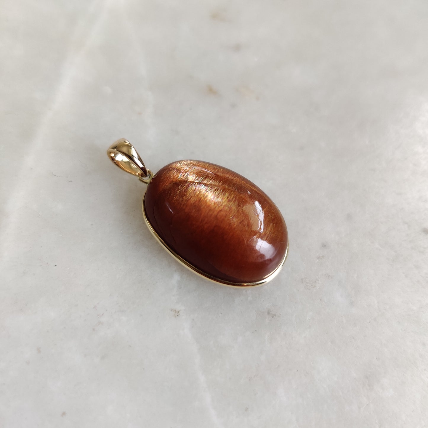 Natural Sunstone Pendant, 14K Solid Gold Sunstone Pendant, Yellow Gold Necklace Pendant, July August Birthstone, Feldspar Crystal Pendant