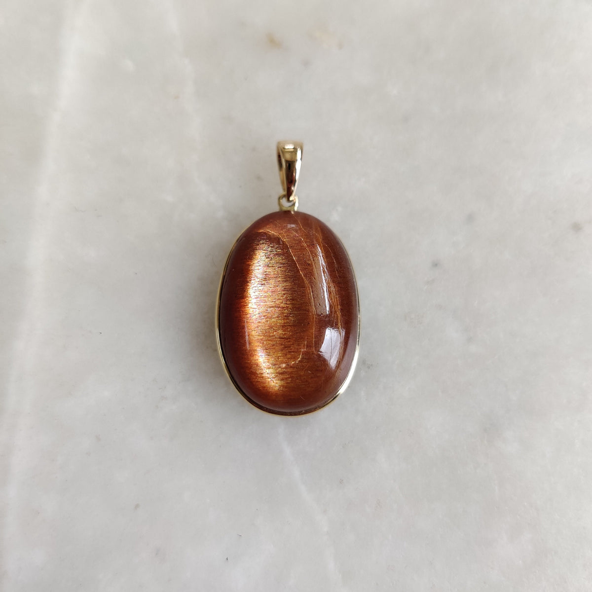 14K Solid Yellow Gold Natural Sunstone Pendant, July August Birthstone, Christmas Present