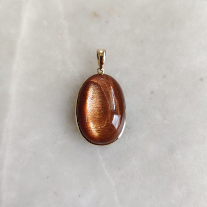 Natural Sunstone Pendant, 14K Solid Gold Sunstone Pendant, Yellow Gold Necklace Pendant, July August Birthstone, Feldspar Crystal Pendant