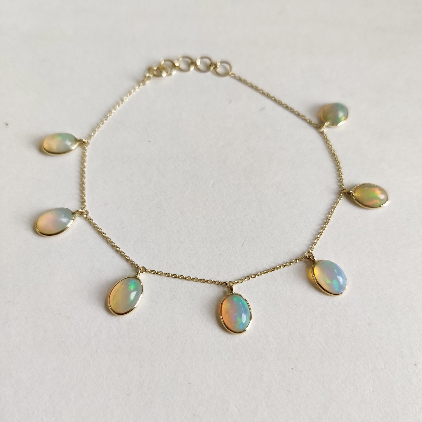 Natural Opal Bracelet, 14K Yellow Gold Opal Bracelet, Opal Chain Bracelet, Dainty Gemstone Bracelet, October Birthstone, Gold Bracelets