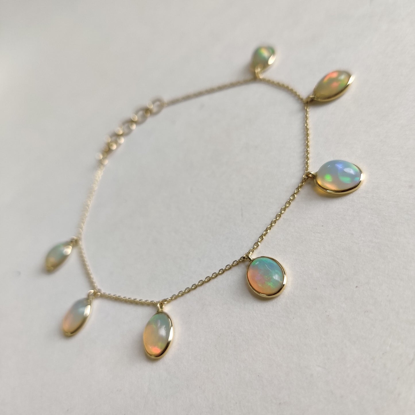 Natural Opal Bracelet, 14K Yellow Gold Opal Bracelet, Opal Chain Bracelet, Dainty Gemstone Bracelet, October Birthstone, Gold Bracelets