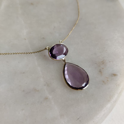 Natural Purple Amethyst Pendant Necklace, 14K Solid Yellow Gold Amethyst Necklace, February Birthstone Necklace, Christmas Present