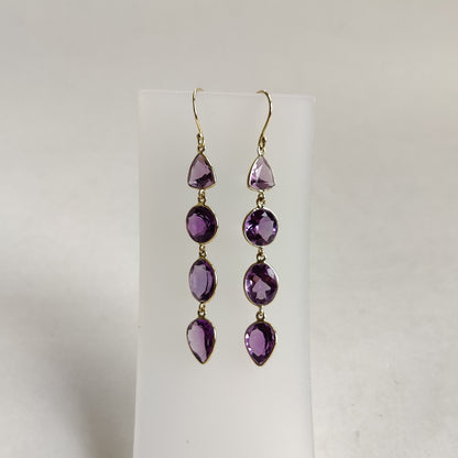 14K Gold Natural Purple Amethyst Drop Earring, 14K Solid Yellow Gold Earring, February Birthstone, Christmas Gift, Purple Amethyst Jewelry