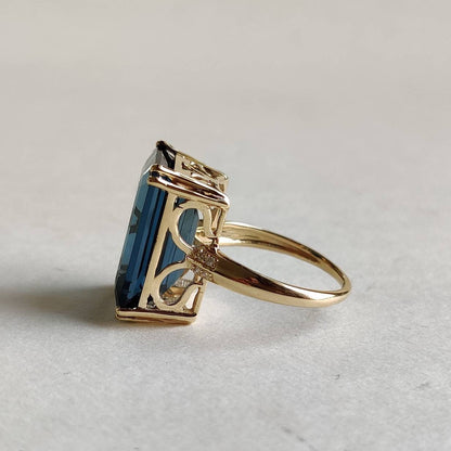 Natural London Blue Topaz Ring, 14K Solid Gold Blue Topaz Diamond Ring, Engagement Ring, December Birthstone,Christmas Ring, Topaz Jewelry