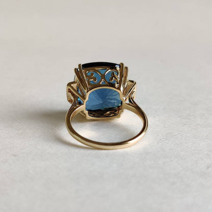 Natural London Blue Topaz Ring, 14K Solid Gold Ring, BlueTopaz Diamond Ring, December Birthstone, Statement Ring, London Blue Topaz Jewelry