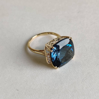 Natural London Blue Topaz Ring, 14K Solid Gold Ring, BlueTopaz Diamond Ring, December Birthstone, Statement Ring, London Blue Topaz Jewelry