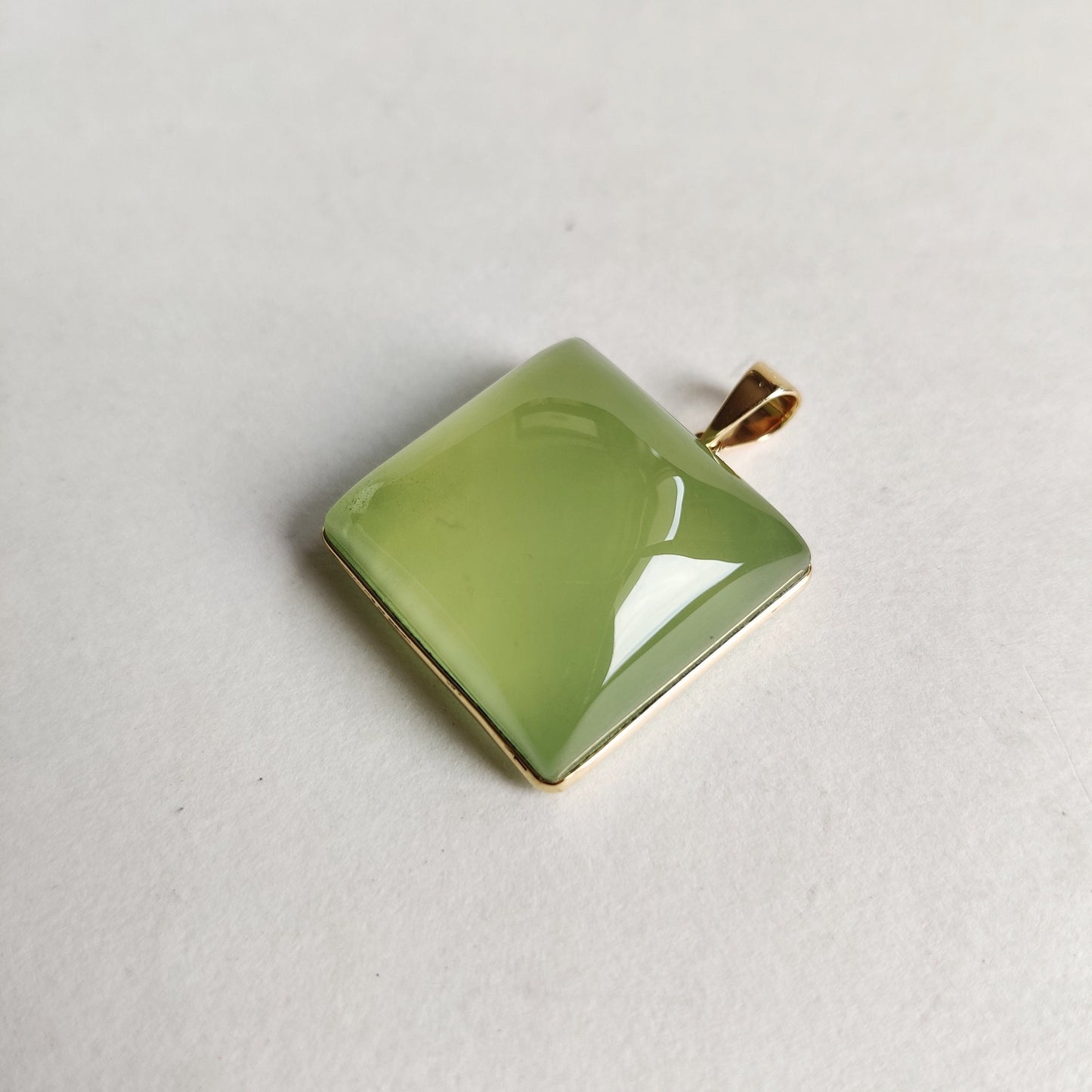 Natural Prehnite Pendant, 14K Solid Yellow Gold Prehnite Pendant, Gold Bezel Pendant, May June Birthstone, Birthday Gift, Prehnite Jewelry