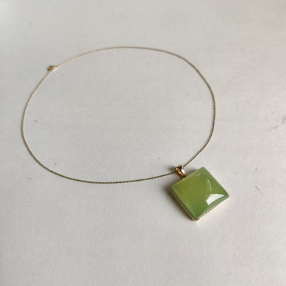 Natural Prehnite Pendant, 14K Solid Yellow Gold Prehnite Pendant, Gold Bezel Pendant, May June Birthstone, Birthday Gift, Prehnite Jewelry