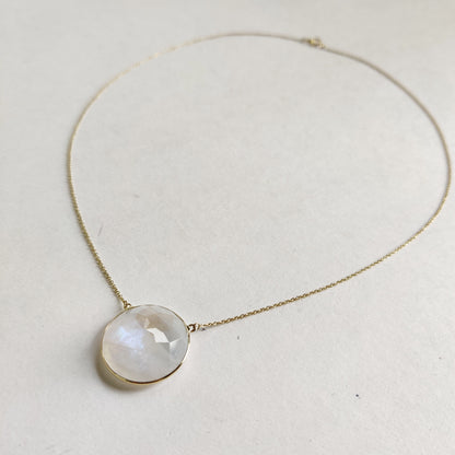 Natural Rainbow Moonstone Necklace, 14K Solid Gold Moonstone Pendant, Yellow Gold Necklace Pendant, Blue Moonstone Jewelry, June Birthstone