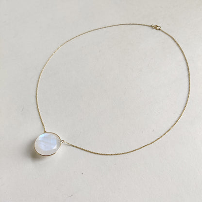 Natural Rainbow Moonstone Necklace, 14K Solid Gold Moonstone Pendant, Yellow Gold Necklace Pendant, Blue Moonstone Jewelry, June Birthstone