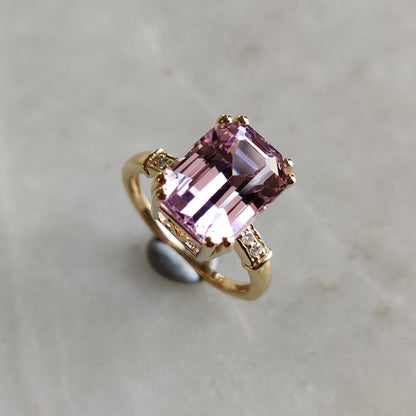 Natural Kunzite & Diamond Ring, 14K Solid Gold Diamond Ring, AAA Grade Kunzite Diamond Ring,  Ring, October Birthstone, Kunzite Jewelry