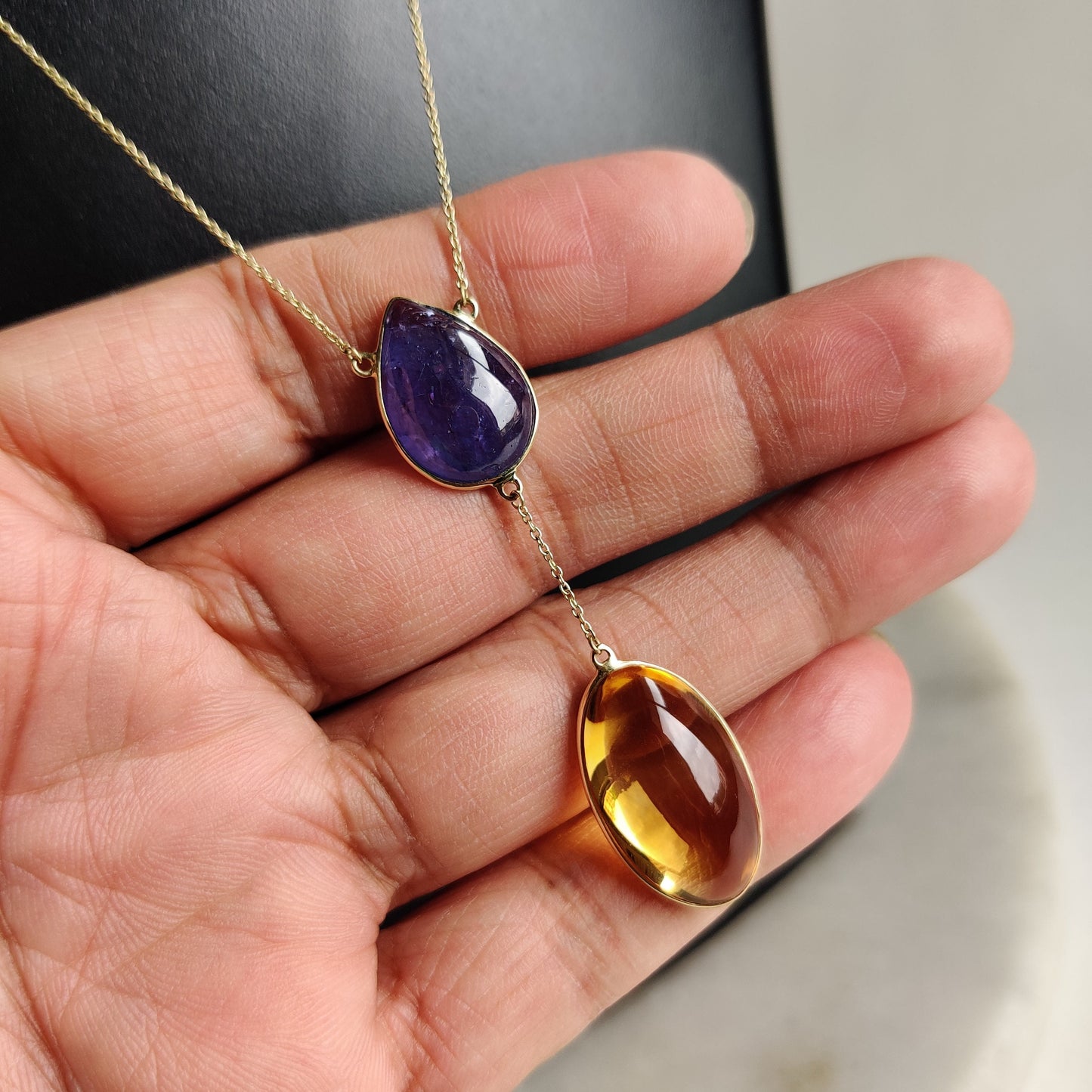 Natural Tanzanite Ctrine Necklace, 14K Yellow Gold Tanzanite Citrine Necklace, Citrine Tanzanite Necklace, November December Birthstone