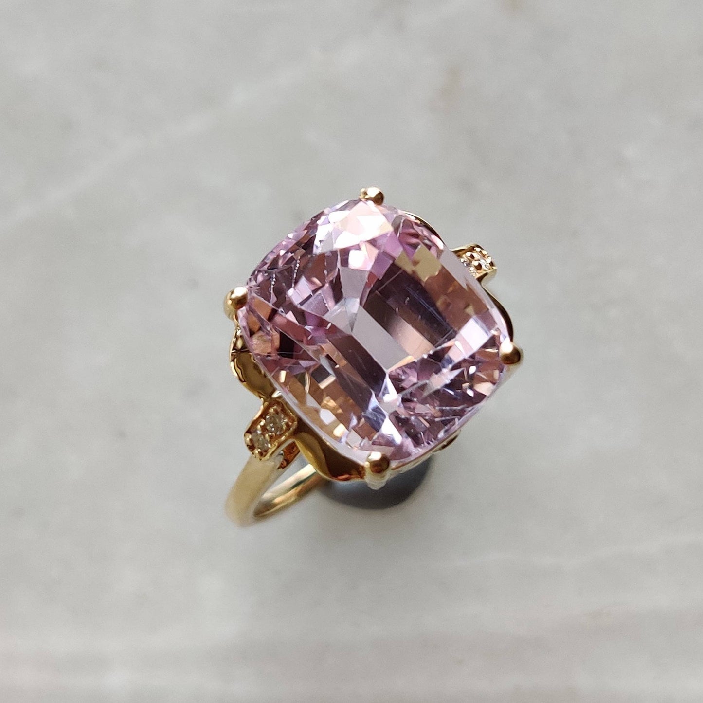 Natural Kunzite & Diamond Ring, 14K Solid Gold Diamond Ring, AAA Grade Kunzite Diamond Ring, October Birthstone, Kunzite Jewelry