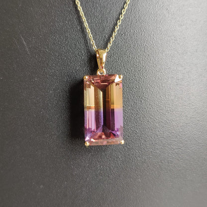 Natural Ametrine Pendant, Amethyst & Citrine Pendant Necklace, 14K Solid Gold Ametrine Pendant, Yellow Gold Necklace Pendant, Christmas Gift