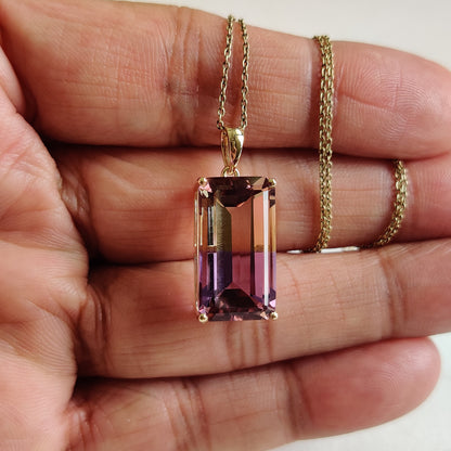 Natural Ametrine Pendant, Amethyst & Citrine Pendant Necklace, 14K Solid Gold Ametrine Pendant, Yellow Gold Necklace Pendant, Christmas Gift