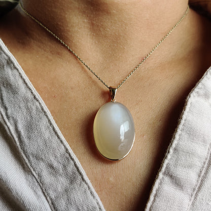 Natural White Moonstone Pendant, 14K Solid Yellow Gold White Moonstone Pendant, June Birthstone, Christmas Gift, White Moonstone Jewelry