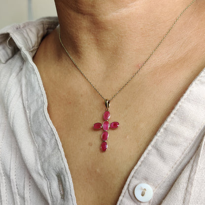 Natural Ruby Pendant, Holy Cross Pendant, 14K Solid Gold Ruby Pendant, Ruby Jewelry, July Birthstone, Christmas Gifts, Cross Gold Pendant