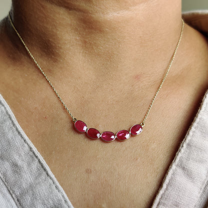 Natural Ruby Necklace, 14K Solid Gold Ruby Necklace, Yellow Gold Necklace, Ruby Jewelry, July Birthstone, Statement Jewelry, Christmas Gift