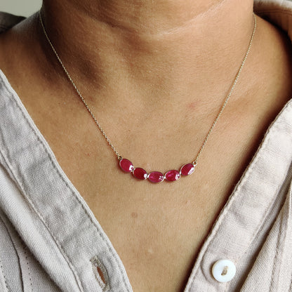 Natural Ruby Necklace, 14K Solid Gold Ruby Necklace, Yellow Gold Necklace, Ruby Jewelry, July Birthstone, Statement Jewelry, Christmas Gift