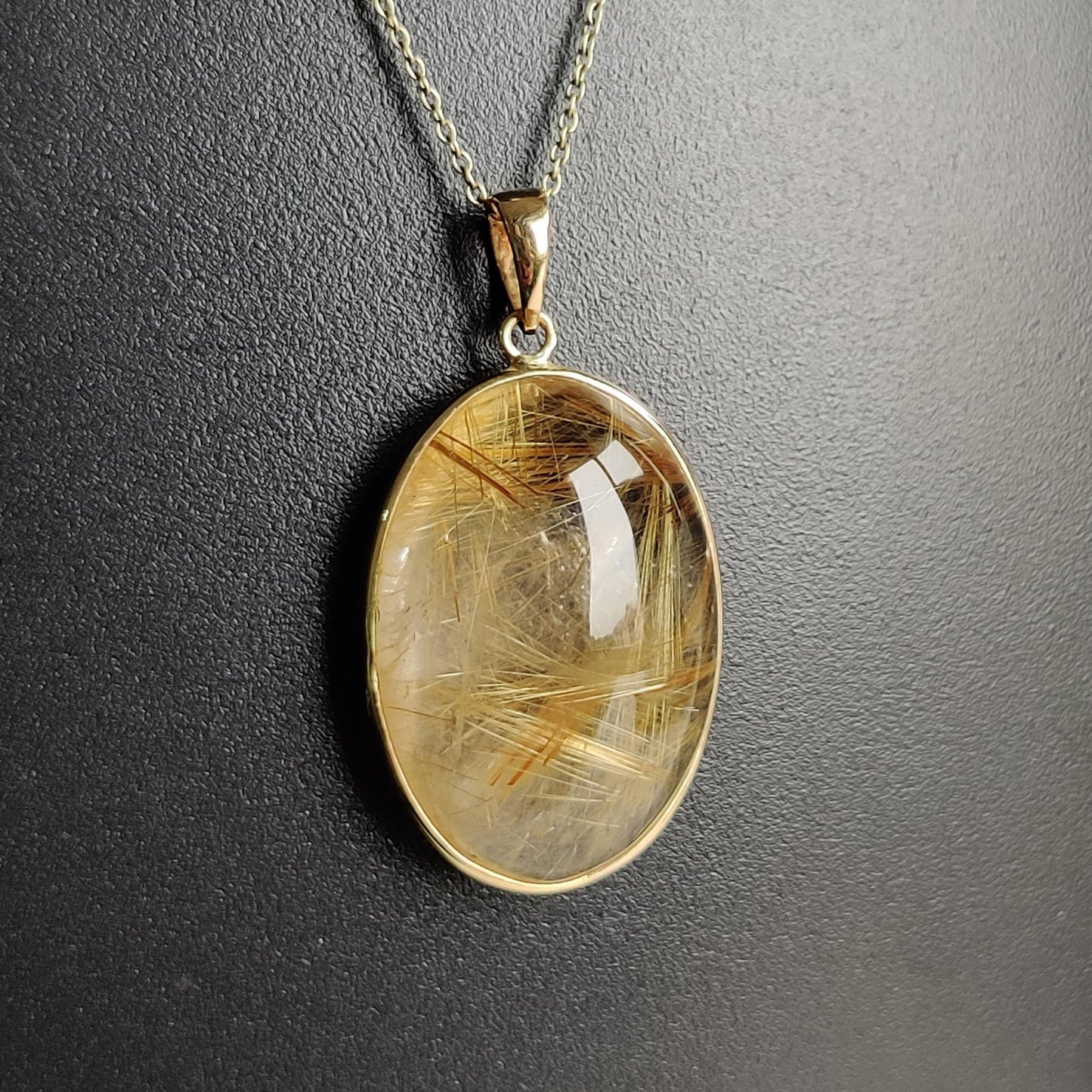 Natural Golden Rutile Pendant, 14K Solid Gold Rutile Pendant, Solid Gold Pendant Necklace, April Birthstone, Christmas Gift, Bezel Pendant