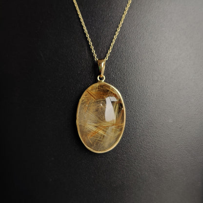 Natural Golden Rutile Pendant, 14K Solid Gold Rutile Pendant, Solid Gold Pendant Necklace, April Birthstone, Christmas Gift, Bezel Pendant