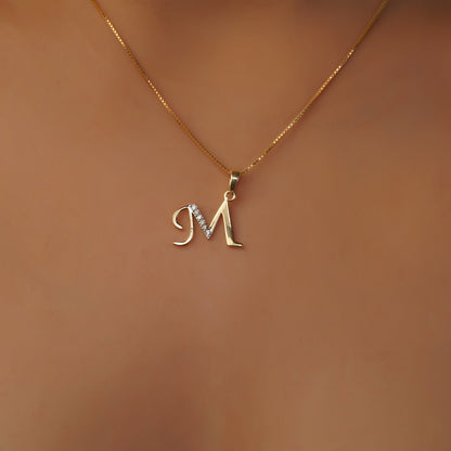 14K Gold Initial M Pendant, Solid Yellow Gold Initial M Charm Pendant, Natural Diamond Charm Pendant, Cluster Diamond Pendant, Birthday Gift