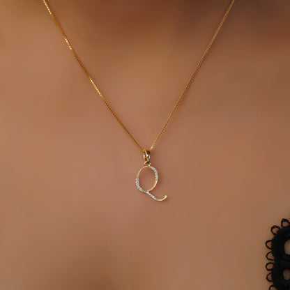 Colgante con inicial Q en oro de 14 quilates, colgante con dije de inicial Q en oro amarillo macizo, colgante con dije de diamante natural, colgante con diamantes en racimo, regalo de cumpleaños