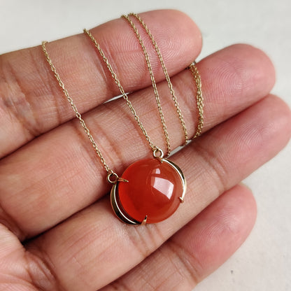 Colgante de ónix rojo natural, colgante de ónix rojo de oro macizo de 14 quilates, collar con colgante de oro macizo, piedra natal de diciembre, regalo de Navidad, colgante de punta