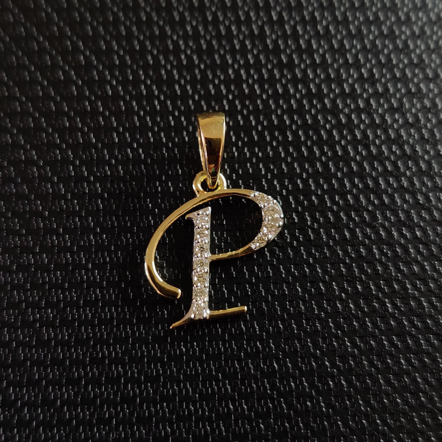 14K Gold Initial P Pendant, Solid Yellow Gold Initial P Charm Pendant, Natural Diamond Charm Pendant, Cluster Diamond Pendant, Birthday Gift