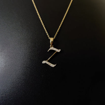 14K Gold Initial Z Pendant, Solid Yellow Gold Initial Z Charm Pendant, Natural Diamond Charm Pendant, Cluster Diamond Pendant, Birthday Gift