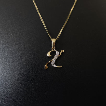 14K Gold Initial X Pendant, Solid Yellow Gold Initial X Charm Pendant, Natural Diamond Charm Pendant, Cluster Diamond Pendant, Birthday Gift