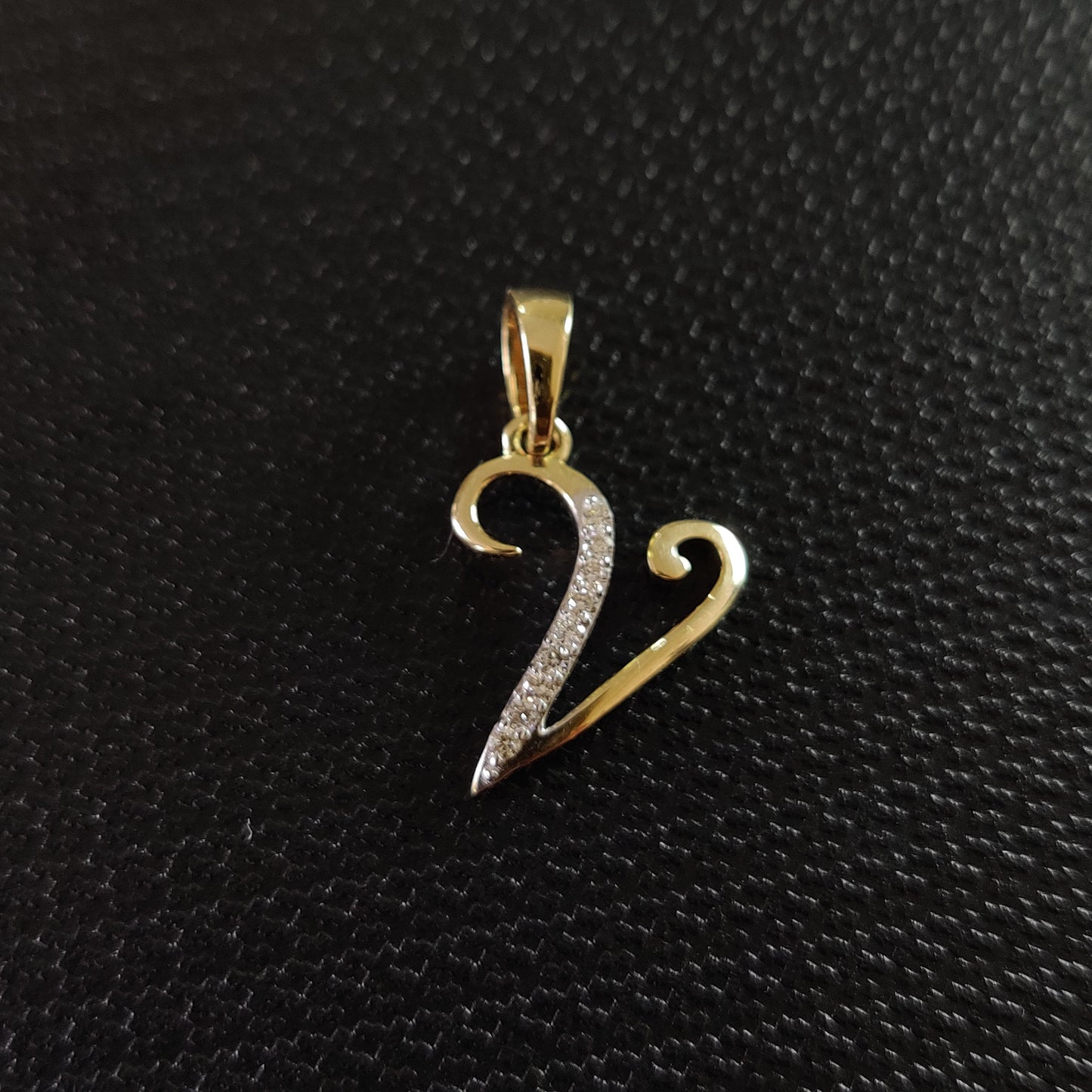 14K Gold Initial V Pendant, Solid Yellow Gold Initial V Charm Pendant, Natural Diamond Charm Pendant, Cluster Diamond Pendant, Birthday Gift