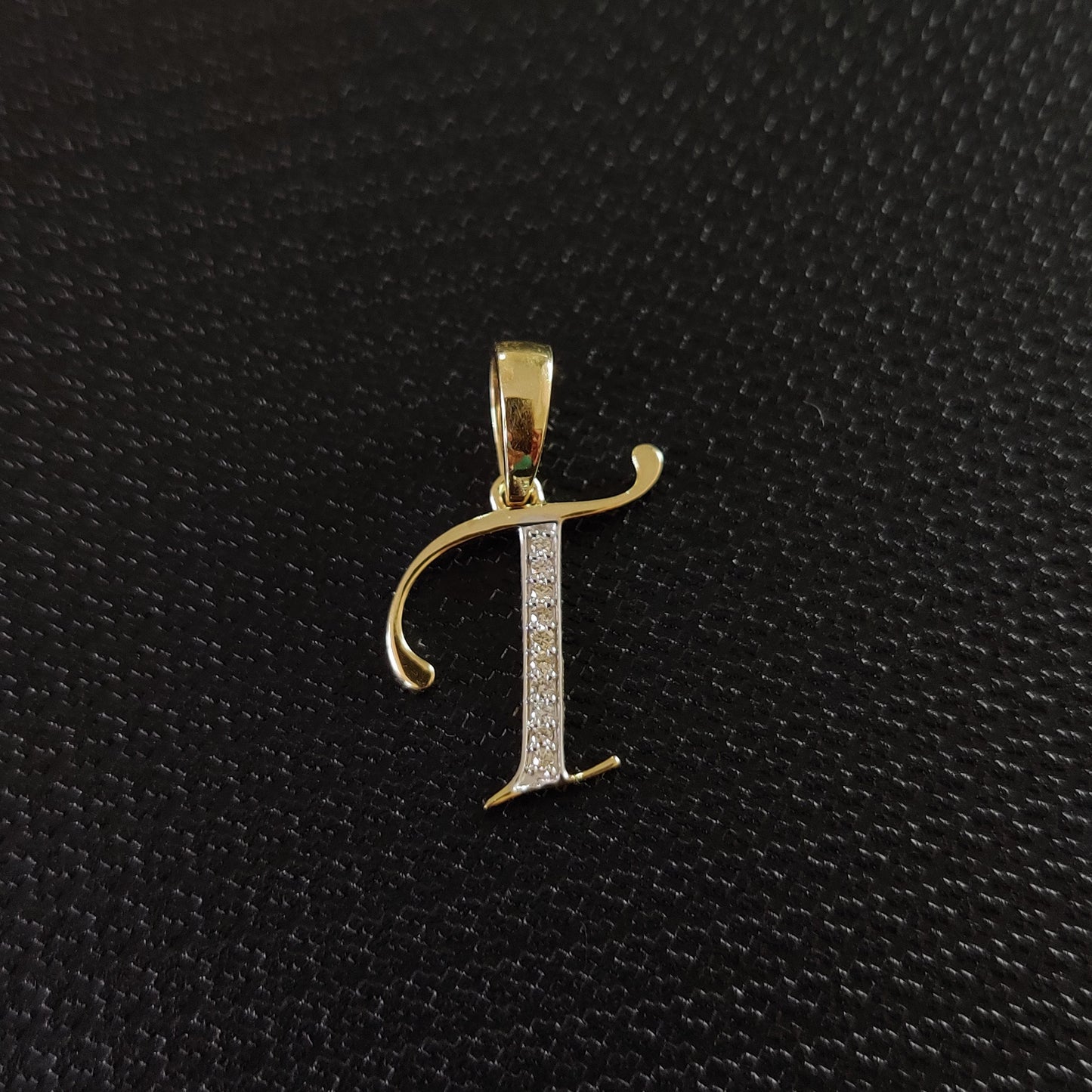 14K Gold Initial T Pendant, Solid Yellow Gold Initial T Charm Pendant, Natural Diamond Charm Pendant, Cluster Diamond Pendant, Birthday Gift