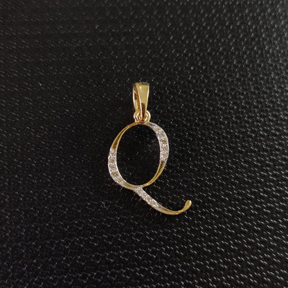 Colgante con inicial Q en oro de 14 quilates, colgante con dije de inicial Q en oro amarillo macizo, colgante con dije de diamante natural, colgante con diamantes en racimo, regalo de cumpleaños