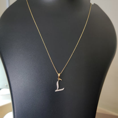 14K Gold Initial L Pendant, Solid Yellow Gold Initial L Charm Pendant, Natural Diamond Charm Pendant, Cluster Diamond Pendant, Birthday Gift