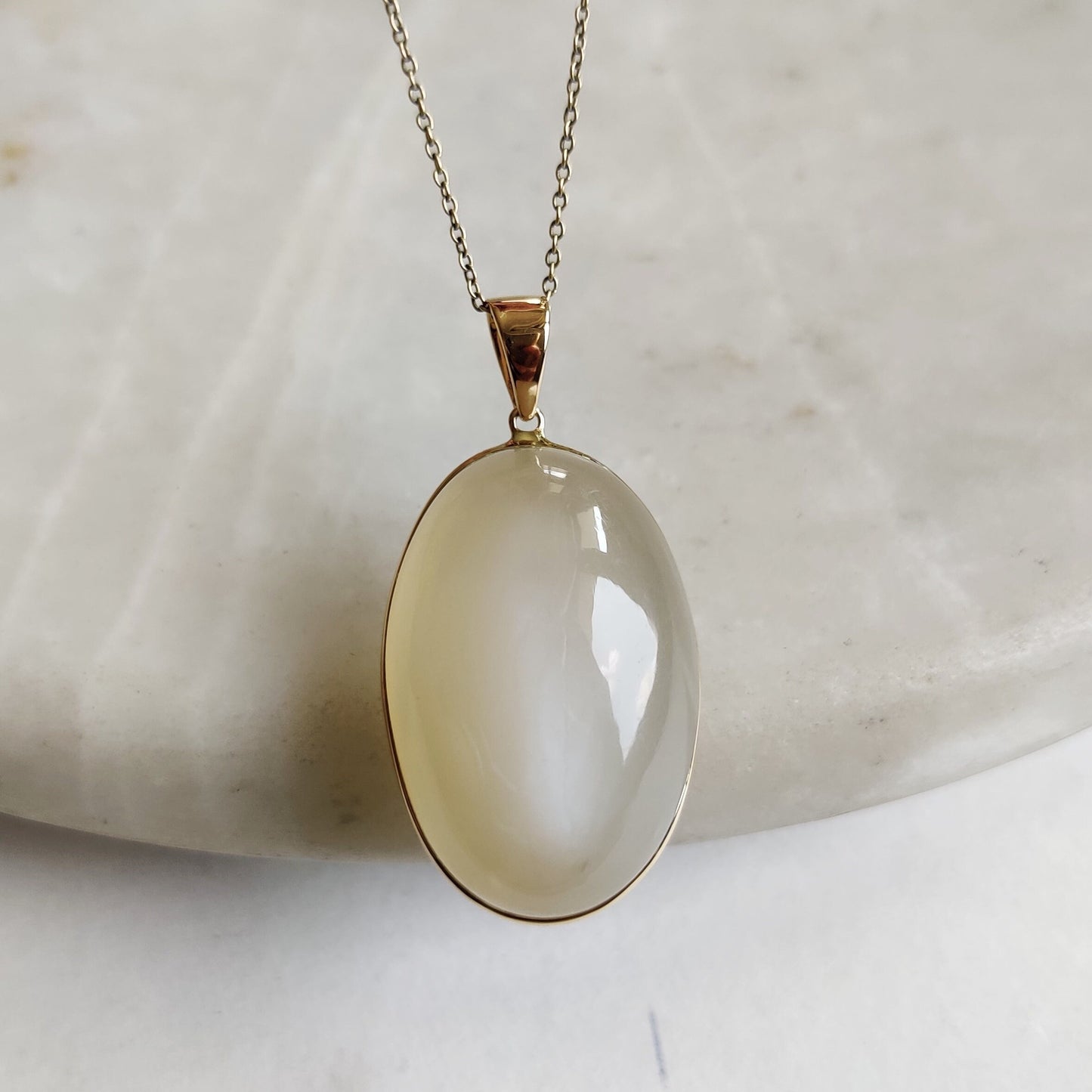 Natural White Moonstone Pendant, 14K Solid Yellow Gold White Moonstone Pendant, June Birthstone, Christmas Gift, White Moonstone Jewelry