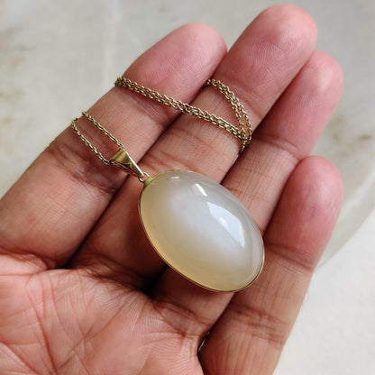 Natural White Moonstone Pendant, 14K Solid Yellow Gold White Moonstone Pendant, June Birthstone, Christmas Gift, White Moonstone Jewelry