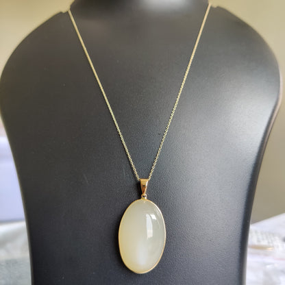 Natural White Moonstone Pendant, 14K Solid Yellow Gold White Moonstone Pendant, June Birthstone, Christmas Gift, White Moonstone Jewelry