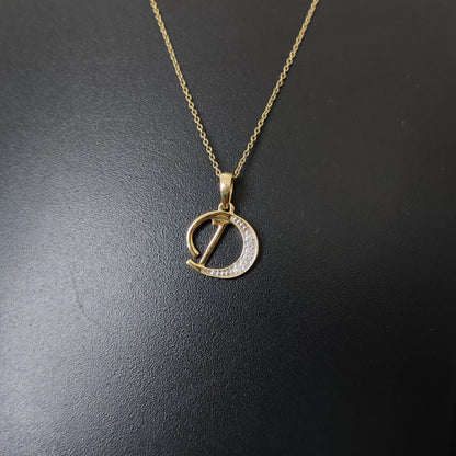 Colgante con inicial D en oro de 14 quilates, colgante con dije de inicial D en oro amarillo macizo, colgante con dije de diamante natural, colgante con diamantes en racimo, regalo de cumpleaños