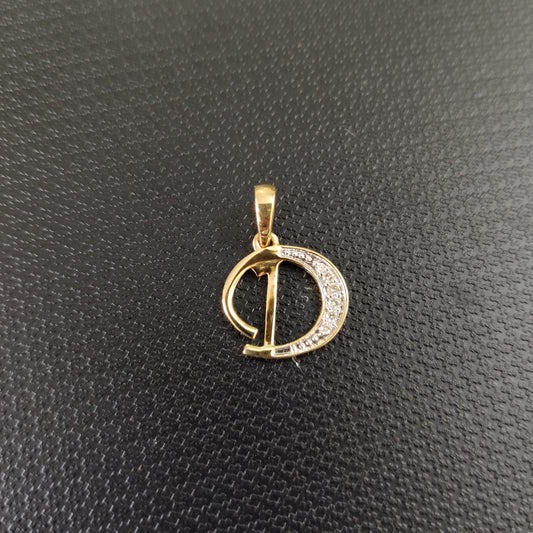 Colgante con inicial D en oro de 14 quilates, colgante con dije de inicial D en oro amarillo macizo, colgante con dije de diamante natural, colgante con diamantes en racimo, regalo de cumpleaños