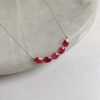 Natural Ruby Necklace, 14K Solid Gold Ruby Necklace, Yellow Gold Necklace, Ruby Jewelry, July Birthstone, Statement Jewelry, Christmas Gift