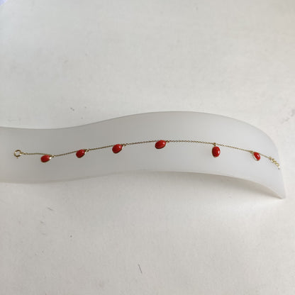 Natural Coral Bracelet, 14K Yellow Gold Coral Bracelet, Chain Bracelet, Dainty Gemstone Bracelet, October Birthstone, Christmas Gift