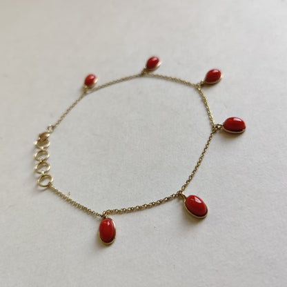 Natural Coral Bracelet, 14K Yellow Gold Coral Bracelet, Chain Bracelet, Dainty Gemstone Bracelet, October Birthstone, Christmas Gift