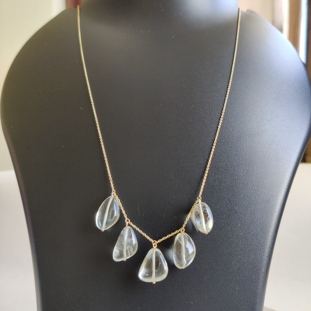 14K Solid Gold Natural Green Amethyst Drill Chain Necklace, February Birthstone