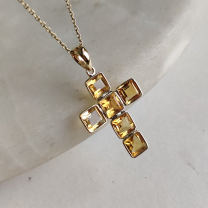 Natural Citrine Cross Pendant, 14K Solid Yellow Gold Citrine Cross Pendant, Citrine Bezel Pendant , November Birthstone, Holy Cross Pendant,