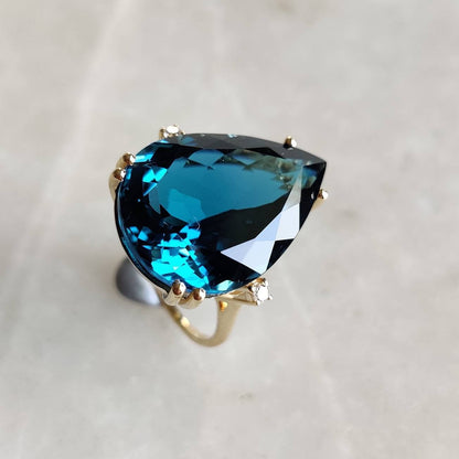 Natural London Blue Topaz Ring, 14K Solid Gold Ring, Topaz Diamond Ring,Topaz Ring, December Birthstone, Statement Ring, Topaz Diamond Ring