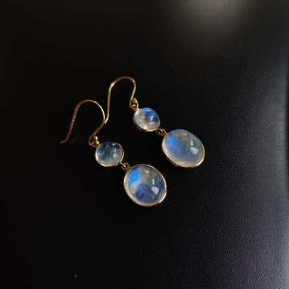 14K Gold Rainbow Moonstone Earrings, Natural Rainbow Moonstone Bezel Earrings, 14K Solid Yellow Gold Earring, June Birthstone,Christmas Gift